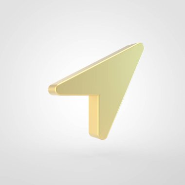 Konumu ok simgesi. Altın konumu ok sembolü beyaz arka plan üzerinde izole 3D render.