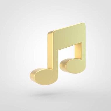 Müzik simgesi. 3D render beyaz arka plan üzerinde izole altın müzik simgesi.