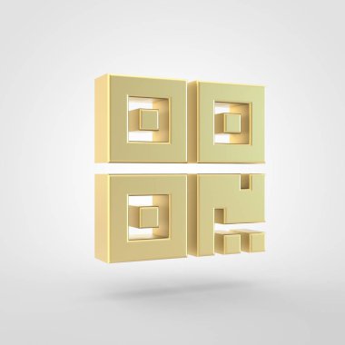QR Kod simgesi. Altın qr kodu sembolü beyaz arka plan üzerinde izole 3D render.