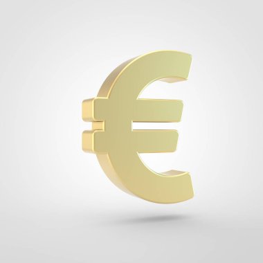 Euro simgesi. Beyaz arka plan üzerinde izole altın euro simgesini 3D render.