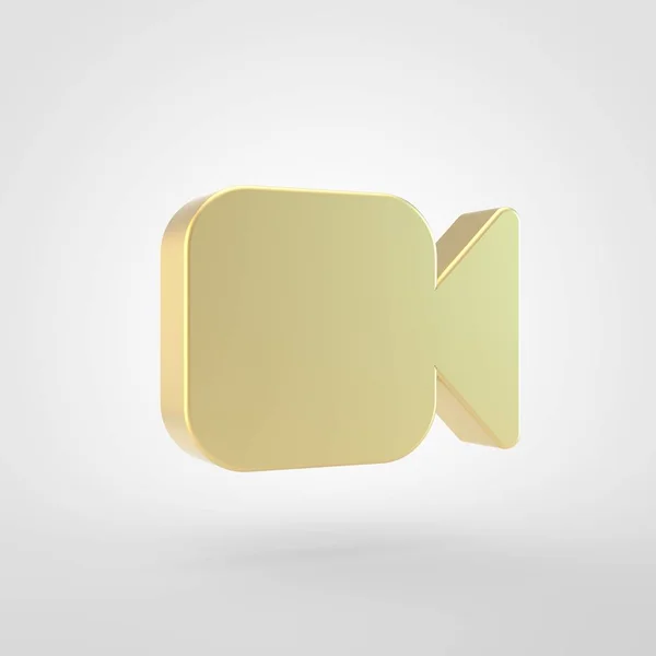 Video icon. 3d render of golden video symbol isolated on white background.