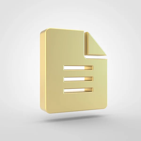 File icon. 3d render of golden file symbol isolated on white background.