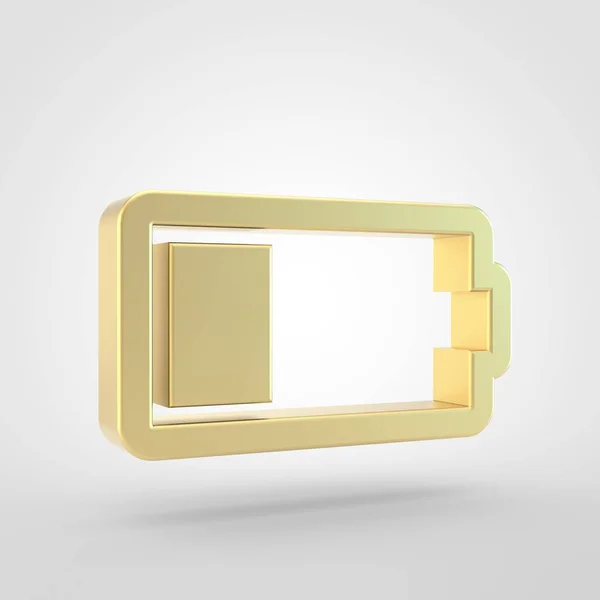 Quarter battery icon. 3d render of golden quarter battery symbol isolated on white background.
