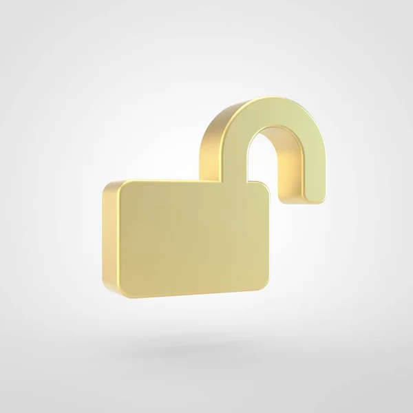 Unlock Icon Render Golden Unlock Symbol Isolated White Background — Stock Photo, Image