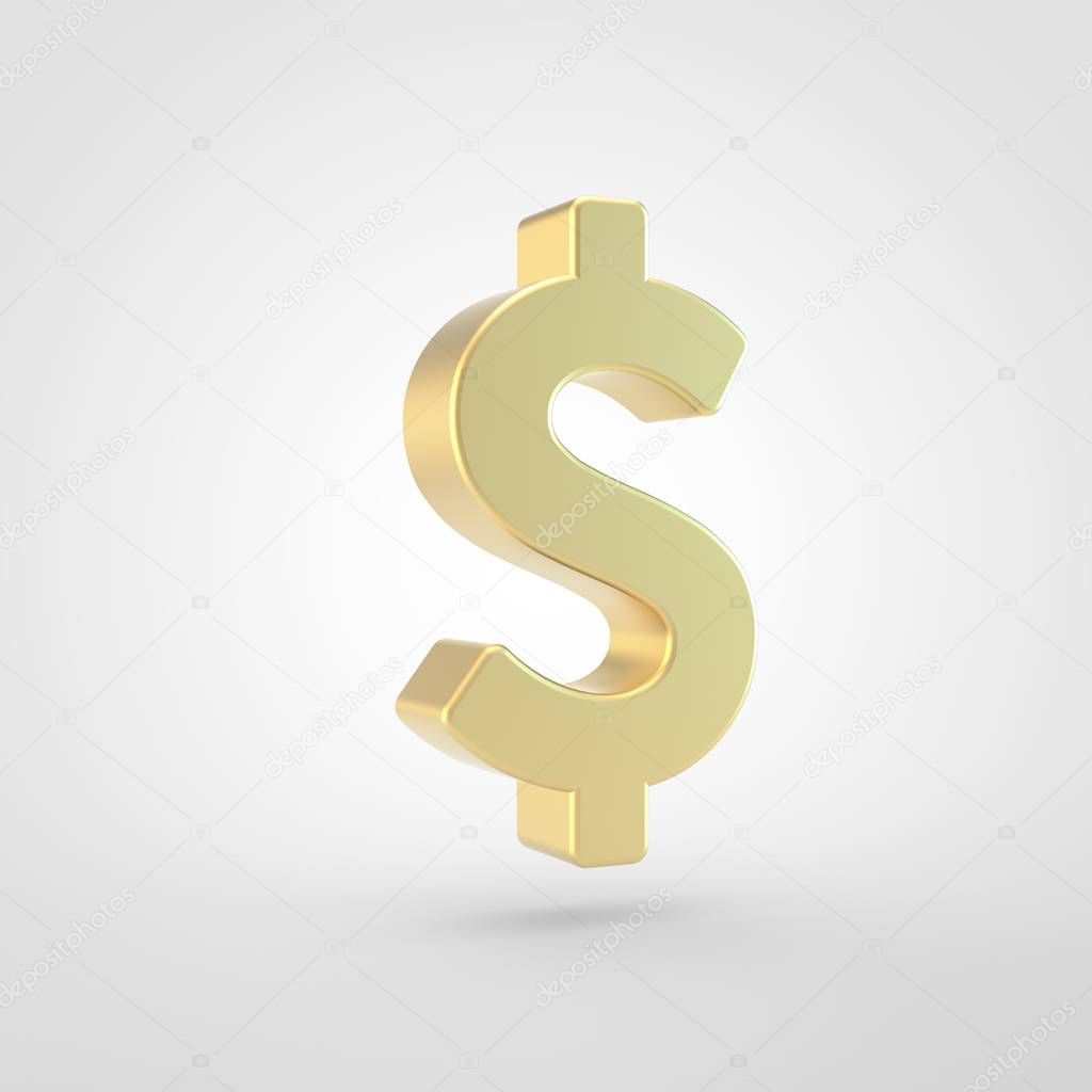 Dollar icon. 3d render of golden dollar symbol isolated on white background.