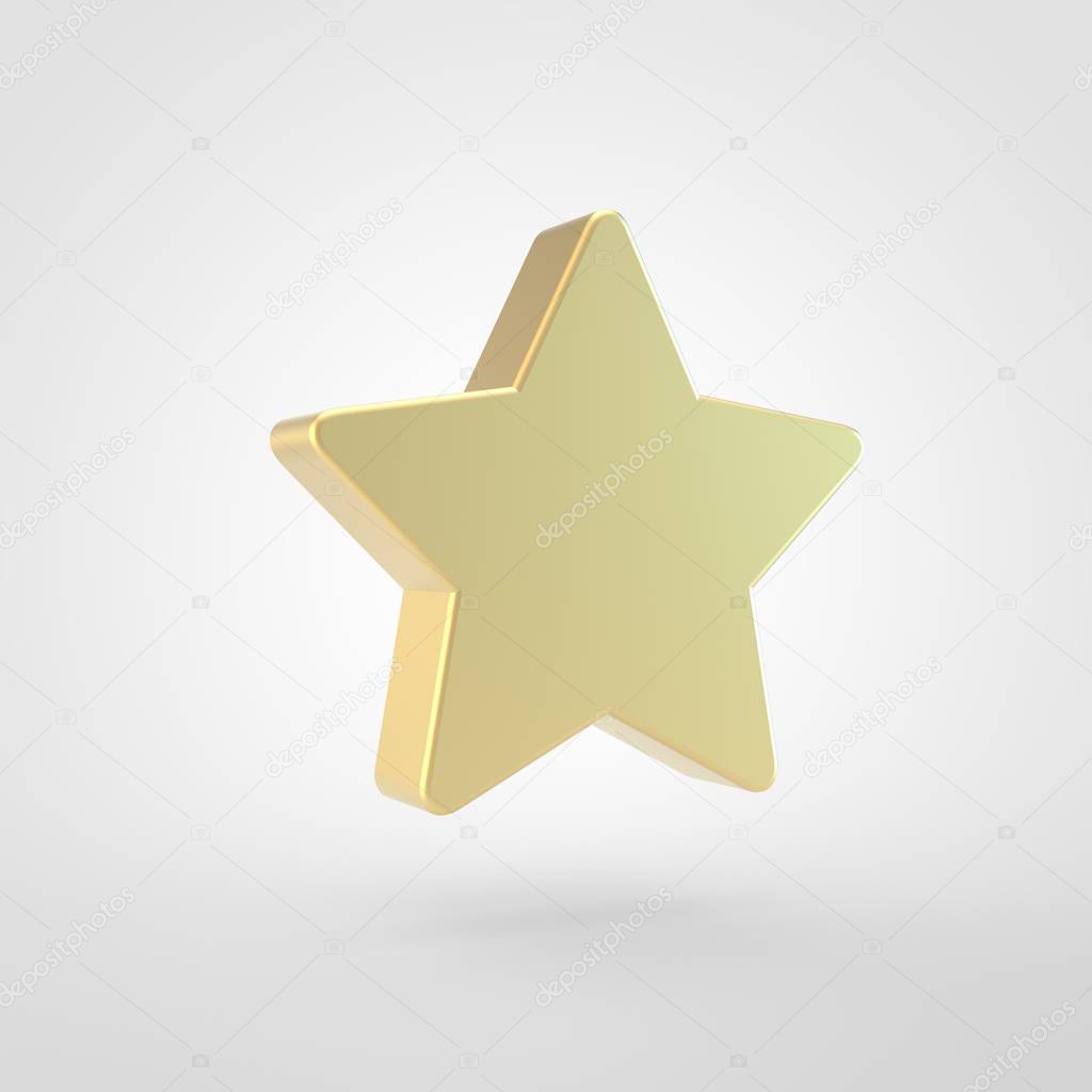 Star icon. 3d render of golden star symbol isolated on white background.
