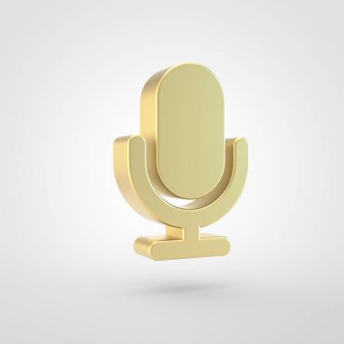 Mikrofon simgesi. Altın mikrofon simgesi beyaz arka plan üzerinde izole 3D render.