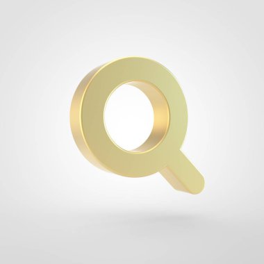 Arama simgesi. Beyaz arka plan üzerinde izole altın arama sembolü 3D render.