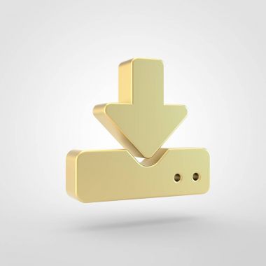 Simgesini indirin. Beyaz arka plan üzerinde izole altın download sembolü 3D render.