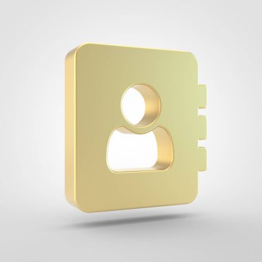 Adres defteri simgesini. Altın adres defteri sembolü beyaz arka plan üzerinde izole 3D render.