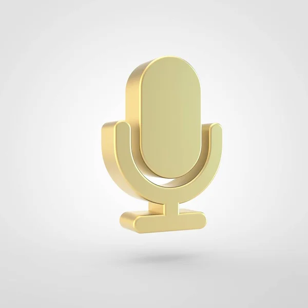 Microfoon Pictogram Render Van Gouden Microfoon Symbool Geïsoleerd Witte Achtergrond — Stockfoto