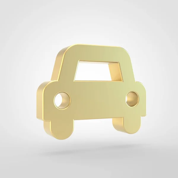 Ícone Carro Renderização Símbolo Carro Dourado Isolado Fundo Branco — Fotografia de Stock