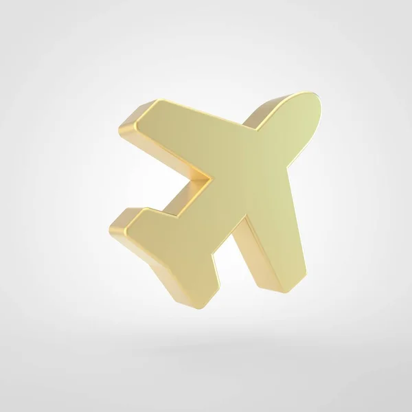 飛行機アイコン 白い背景に分離された黄金面記号の レンダリング — ストック写真