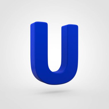 Mavi plastik mektup beyaz arka plan üzerinde izole U