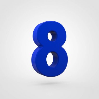 Mavi plastik sayısı sekiz beyaz arka plan üzerinde izole 