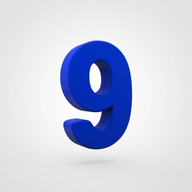 Mavi plastik sayı dokuz beyaz arka plan üzerinde izole 