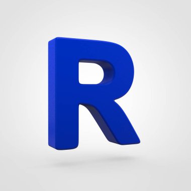 Mavi plastik mektup beyaz arka plan üzerinde izole R