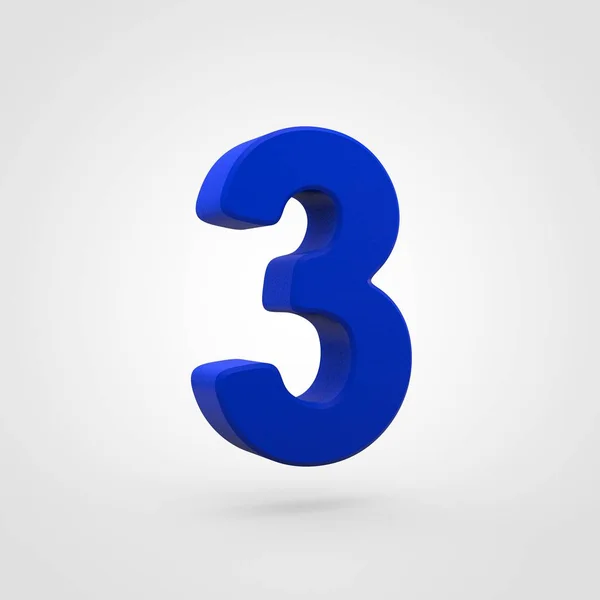 Blue Plastic Number Three Isolated White Background — Stock Photo, Image