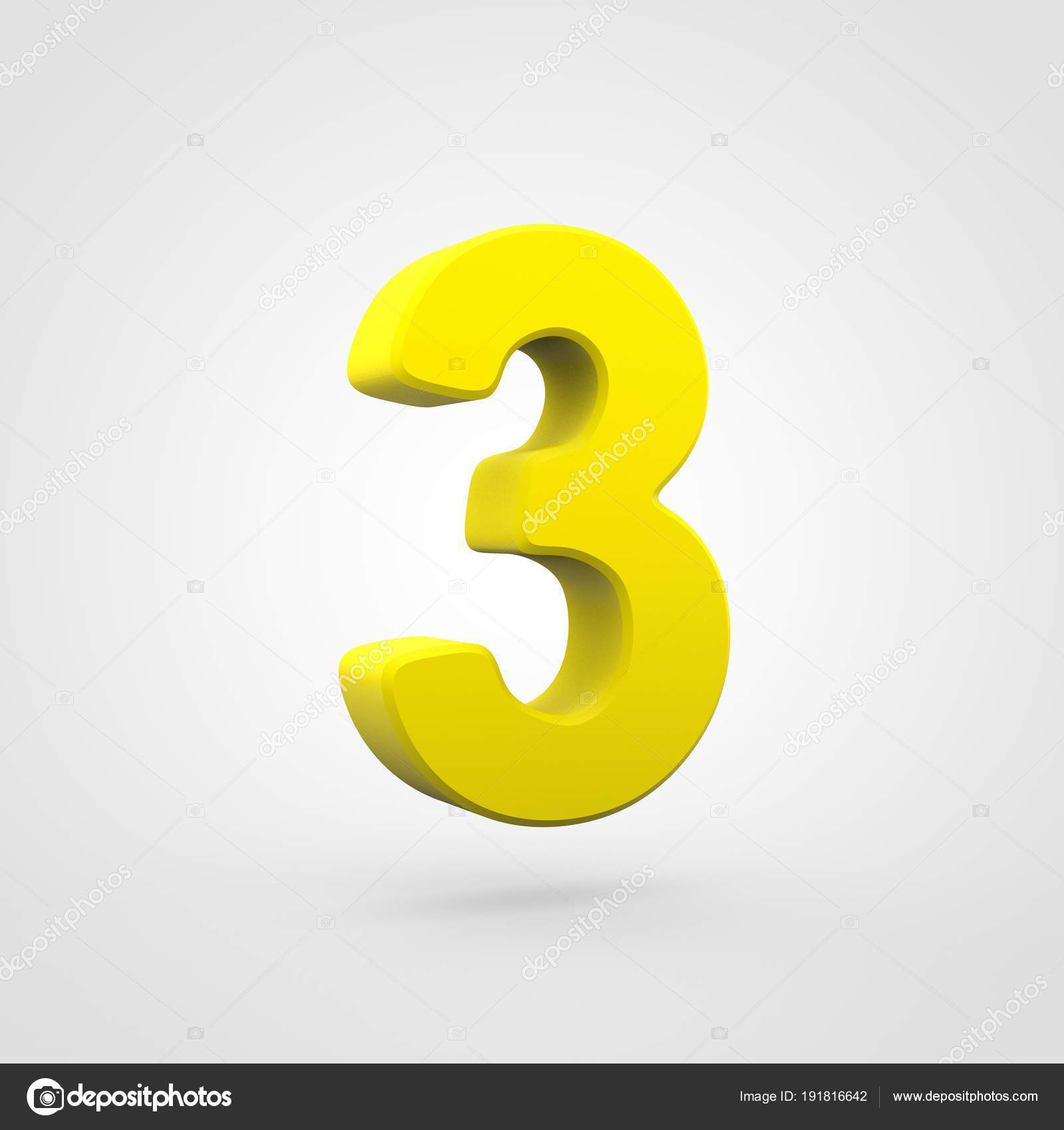 Yellow Plastic Three Number Isolated White Background Stock