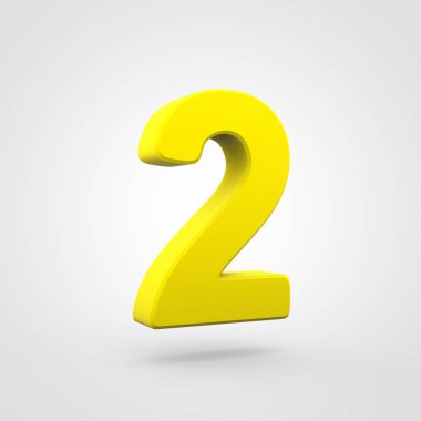 Beyaz arka plan üzerinde izole sarı plastik iki numarası 