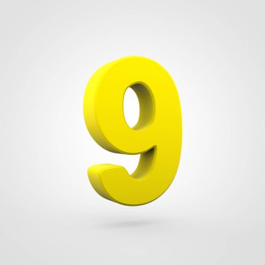 Beyaz arka plan üzerinde izole sarı plastik dokuz sayısı 