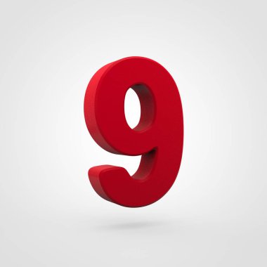 Beyaz arka plan üzerinde izole kırmızı plastik dokuz sayısı 