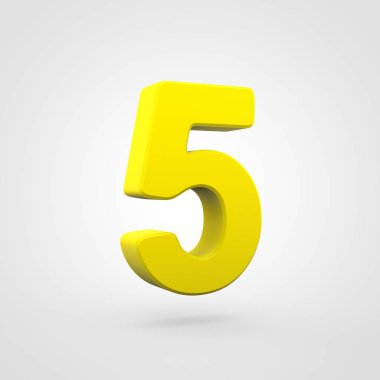 Beyaz arka plan üzerinde izole sarı plastik beş sayı 
