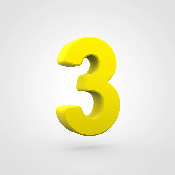 Yellow Plastic Three Number Isolated White Background — Stock Photo, Image