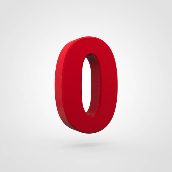 Red plastic zero number isolated on white background 