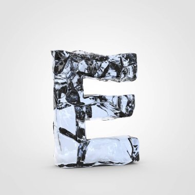 Beyaz arka plan üzerinde izole kırık buz harf büyük harf E.