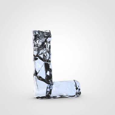 Beyaz arka plan üzerinde izole kırık buz harf büyük harf L.