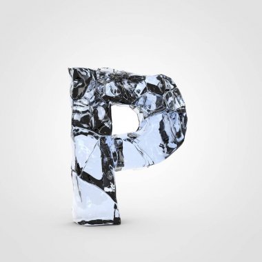 Beyaz arka plan üzerinde izole kırık buz harf büyük harf P.