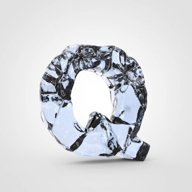 Beyaz arka plan üzerinde izole kırık buz harf büyük harf Q.