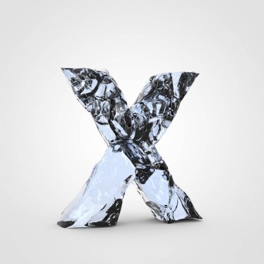 Beyaz arka plan üzerinde izole kırık buz harf büyük harf X.