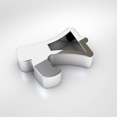 Megafon simgesi. Krom megafon sembolü beyaz arka plan üzerinde izole 3D render.