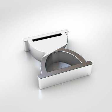 Kum saati Başlat simgesi. Krom kum saatinin 3D render başlatmak beyaz arka plan üzerinde izole sembolü.