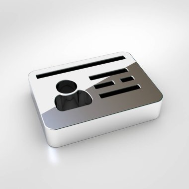 Kimlik kartı simgesi. Krom kimlik kartı sembolü beyaz arka plan üzerinde izole 3D render.