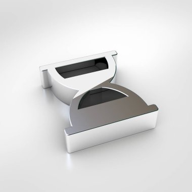 Kum saati yarım simgesi. Krom kum saati yarım sembolü beyaz arka plan üzerinde izole 3D render.