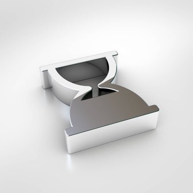 Kum saati bitiş simgesi. Krom kum saati bitirme simgesi beyaz arka plan üzerinde izole 3D render.
