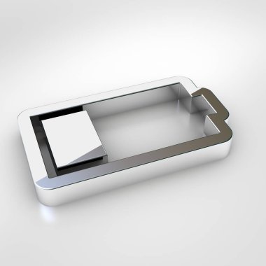 Pil çeyrek simgesi. Krom pil çeyrek sembolü beyaz arka plan üzerinde izole 3D render.