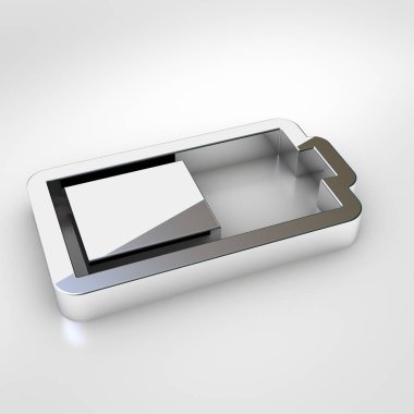 Pil yarım simgesi. Krom pil yarım sembolü beyaz arka plan üzerinde izole 3D render.