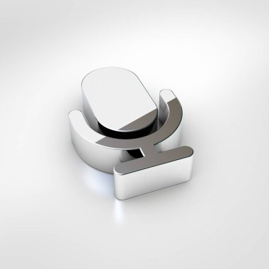 Mikrofon simgesi. Beyaz arka plan üzerinde izole krom mikrofonu simgesinin 3D render.