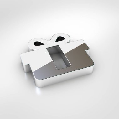 Hediye simgesi. Krom hediye sembolü beyaz arka plan üzerinde izole 3D render.