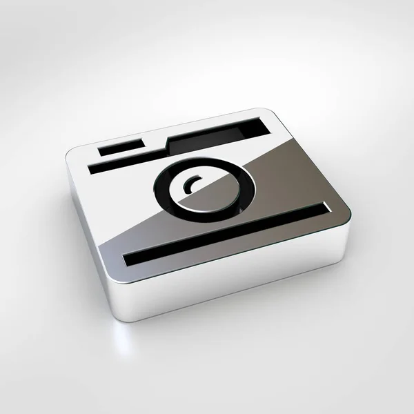 Retro Camera Icon Render Chrome Retro Camera Symbol Isolated White — Stock Photo, Image
