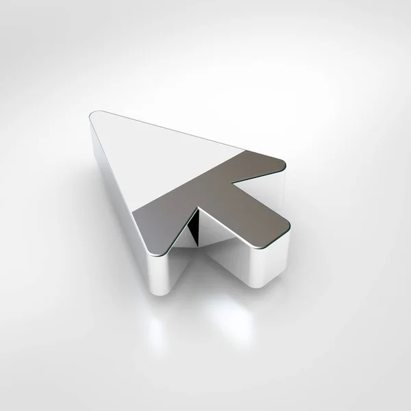 Mouse pointer icon. 3d render of chrome mouse pointer symbol isolated on white background.