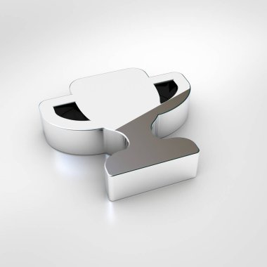 Kupa simgesi. Krom kupa sembolü beyaz arka plan üzerinde izole 3D render.