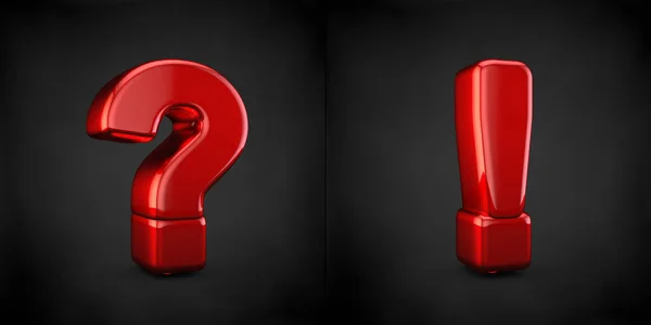Red question and exclamation point symbols isolated on black background