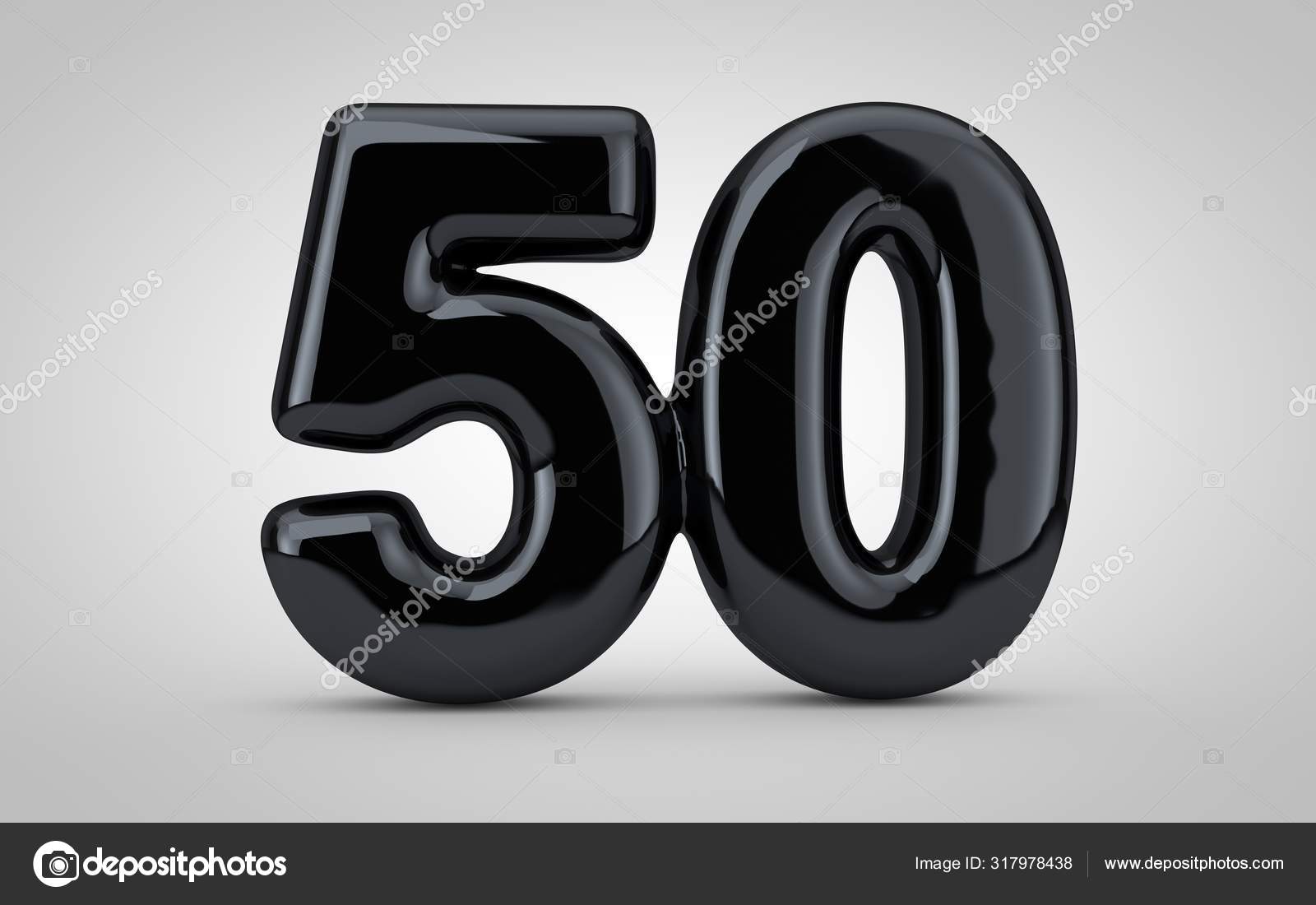 Black glossy balloon number 50 isolated on white background. Stock