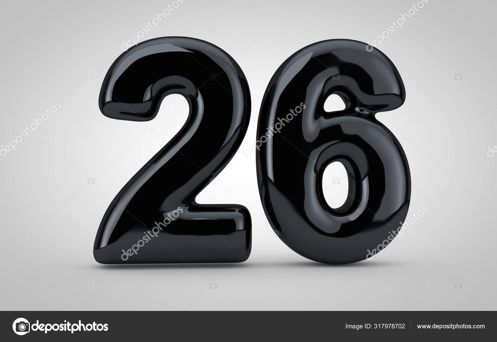 Black glossy balloon number 26 isolated on white background. Stock