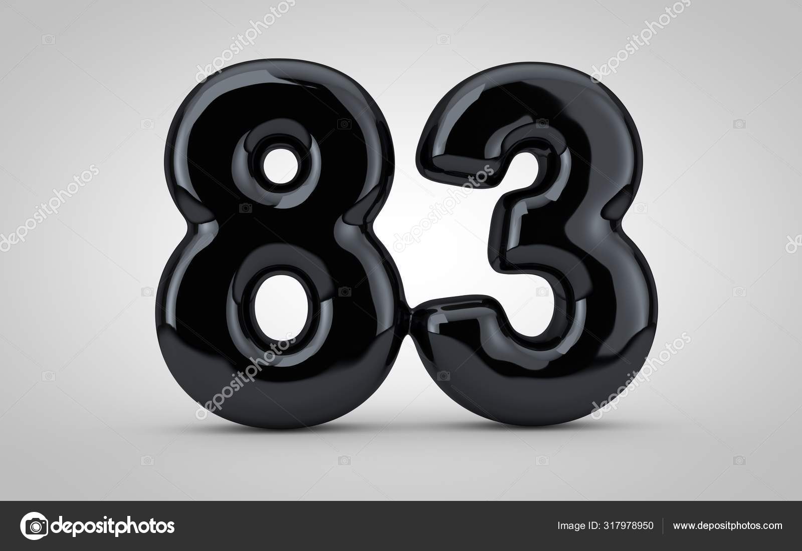 Schwarzer Hochglanzballon Nummer 83 isoliert auf weißem Hintergrund